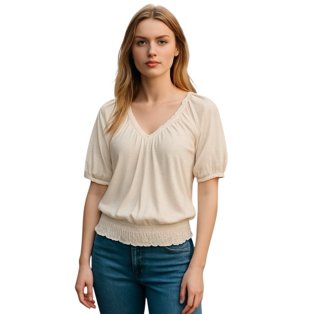 MUDD V-NECK IVORY CREAMY WHITE PULLOVER TOP M